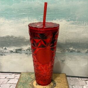 Red Geometric Starbucks Tumbler with Straw